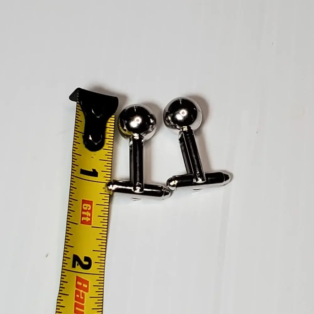 Silver Tone Ball Cufflinks Minimalist Basic Vtg 1